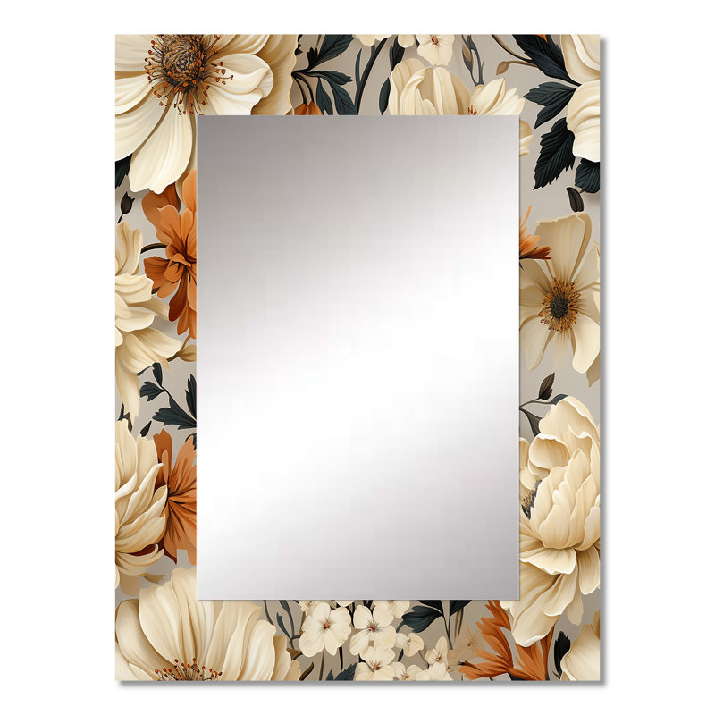 Armoira Boho Earthy Blooms Poppies Bloom - Floral Large Wall Mirror, Cottage Unique Mirror, Printed Metal Art, 32" x 24"