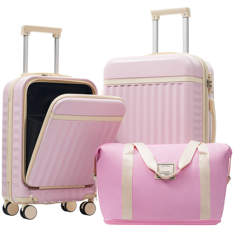 Ensemble de valises rigides à ouverture frontale avec port USB et verrou TSA, Pink