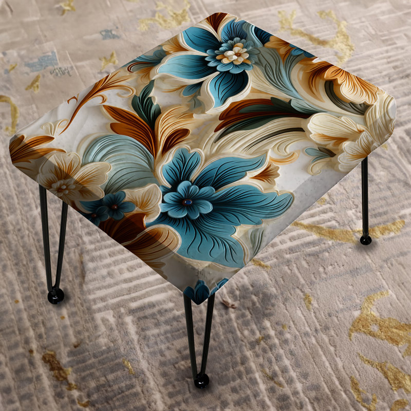 Rustic Paisley Gold Turquoise Gardens II - Floral Rectangle Ottoman