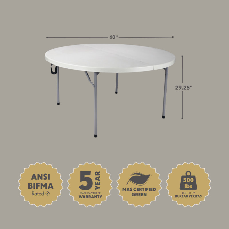 Frank Premium Seating Plastic Fold in Half Table, 29.25" H x 60" W x 60" D