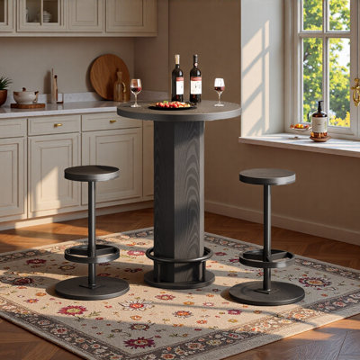 Round Bar Table Set, Farmhouse  Home Bar with 2 barstools by 17 Stories