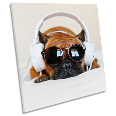French Bulldog Headphones - Wrapped Canvas Print