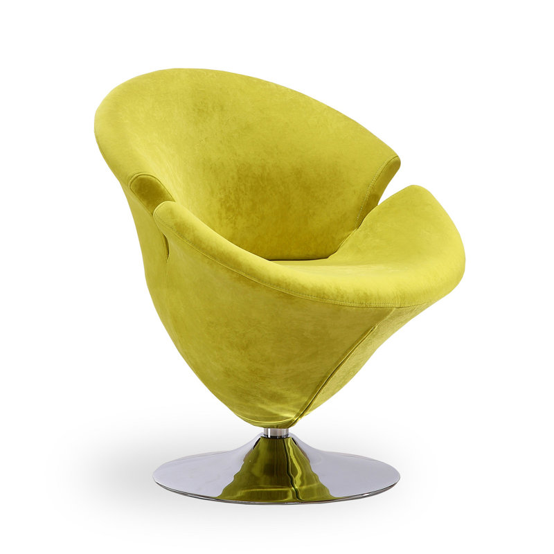 Tulip Modern Velvet Upholstered Metal Swivel Barrel Chair in Green, Green Velvet