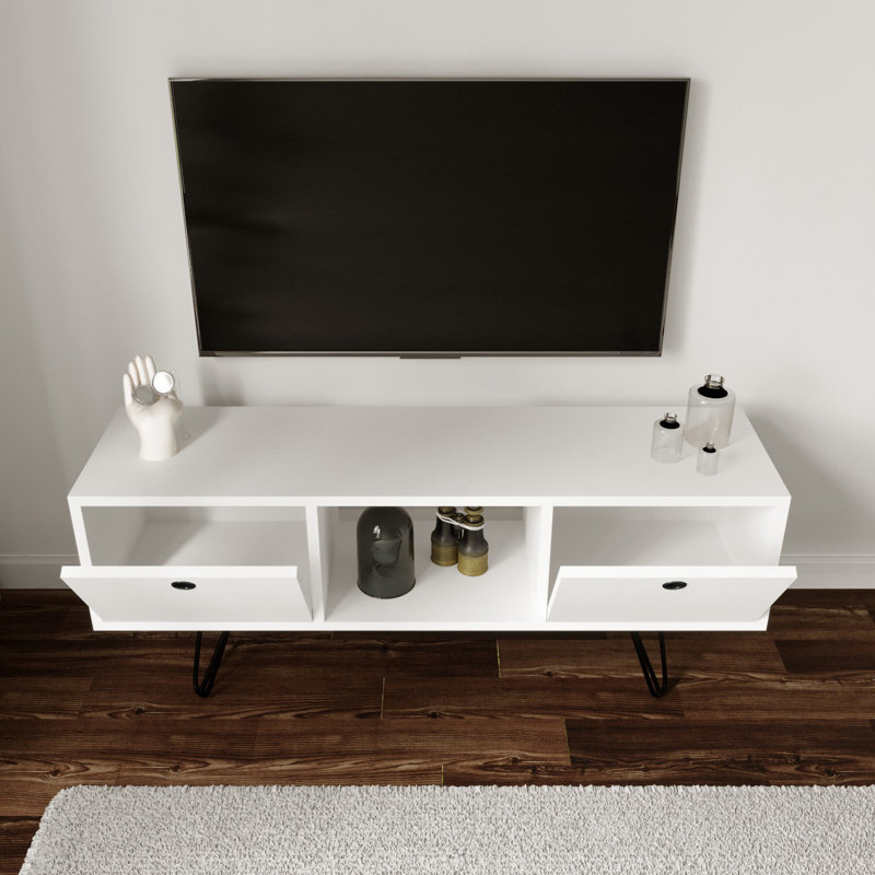 Meuble télé moderne blanc avec de nombreuses tablettes, 47,2 po x 19,7 po x 13,8 po | 100% panneau de particules enduit de mélamine, épaisseur: 0,7 pouce | Solution de rangement élégante pour le salon, design élégant, durable et fonctionnel