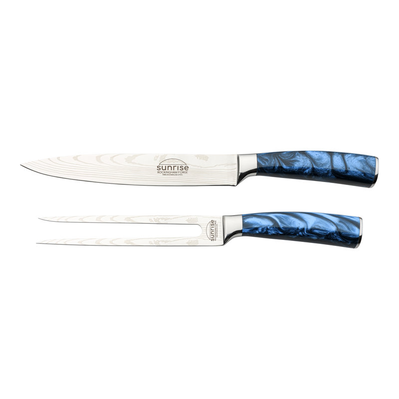 Grunwerg Rockingham Forge 2 Piece Stainless Steel (18/10) Carving Set, Sapphire Blue
