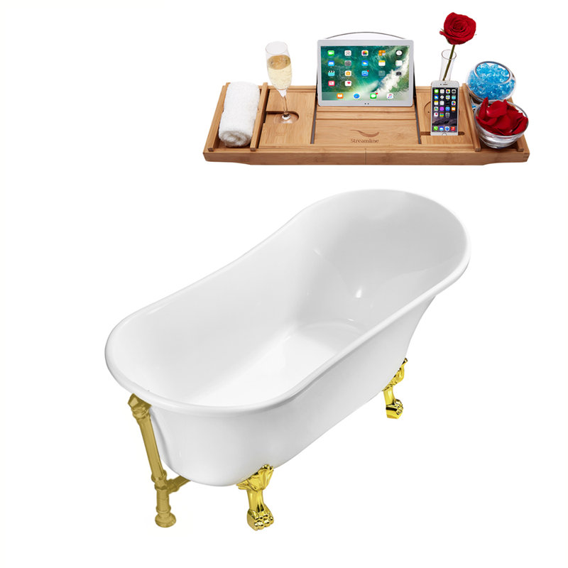 66.9'' x 31.5'' Soaking Acrylic Bathtub, Polished Gold, Brushed Gold