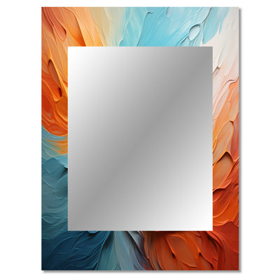 Teal Orange Bold Abstract Flow Collage I - Dams Mirror, Modern Unique Wall Mirror, Printed Metal Art