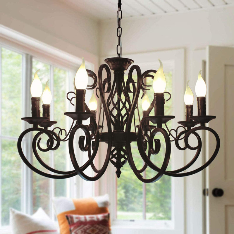 Lustre en fer 8 lumières de style bougie Dirksen, Noir