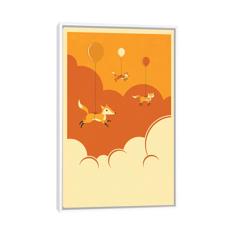 Volée de renards, art encadré, H 60 po x l 40po x P 1,5 po, Toile blanche encadrée