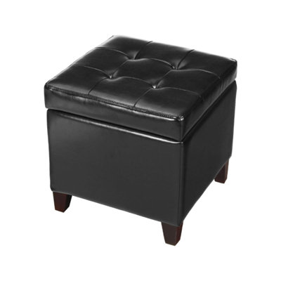 Tabouret cubique en cuir avec couvercle capitonné