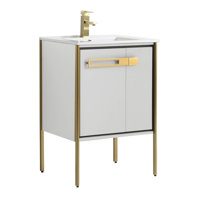 24" Single Bathroom Vanity, Satin Brass, White Matte