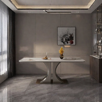 Sintered stone stainless steel dining table