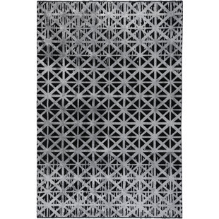 Tapis géométrique gris argenté / noir en coton tissé à plat à la main Rapture