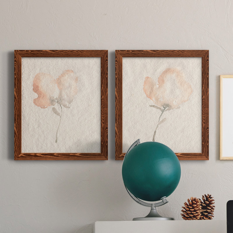 Fleur Petite I - Ensemble de 2 peintures sur toiles encadrées, Brun, H 20 po x l 34 po x P 1,5 po