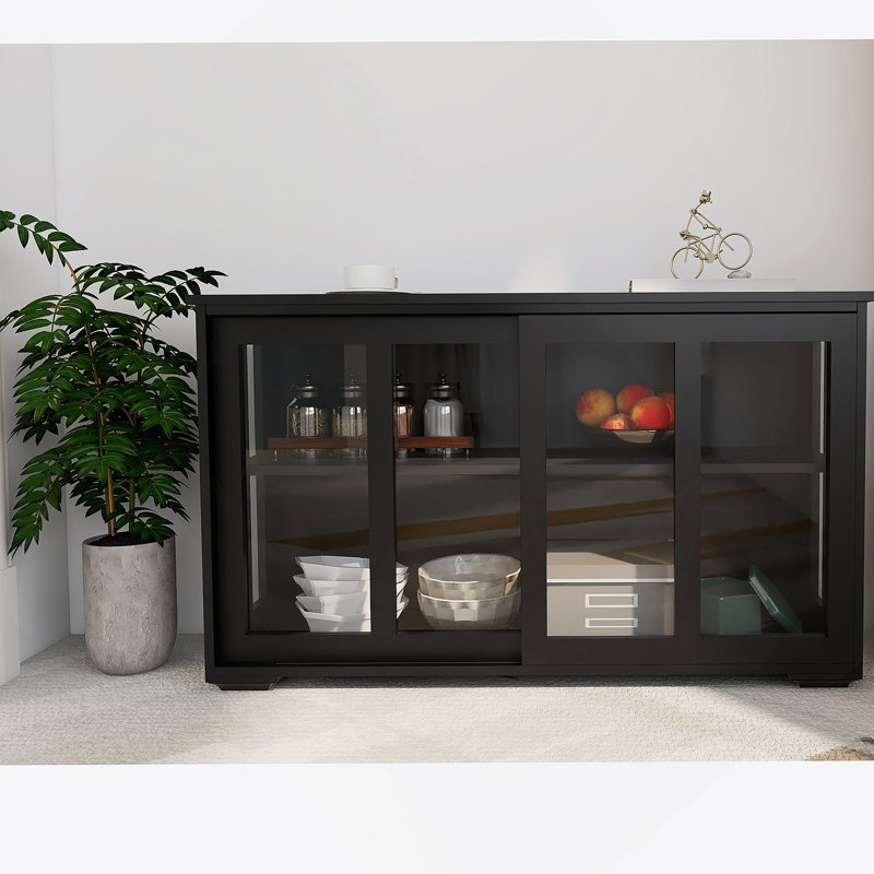 Armoire de rangement pour cuisine avec porte en verre - noire