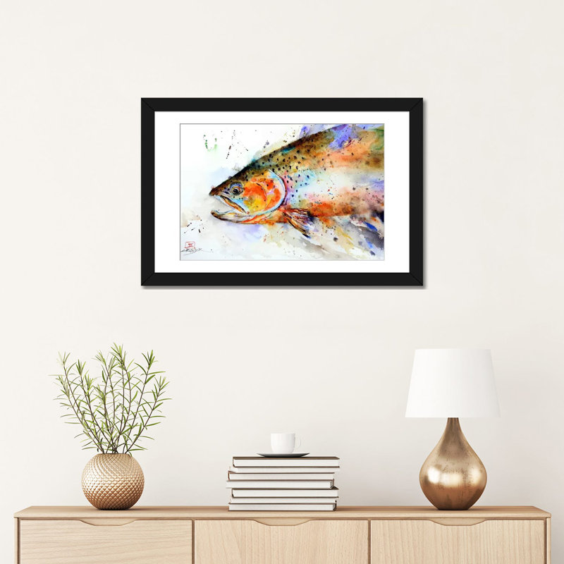 Poisson, reproduction d'art sur toile tendue, Papier d'art encadré noir, Blanc, H 16 po x l 24 po x P 1 po