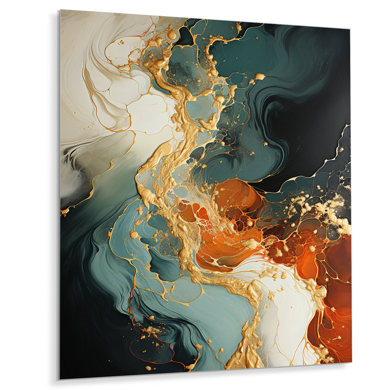 Tempête de pierre blanche blanche et orange IV - Art abstrait en métal, H 20 po x l 12 po x P 1 po