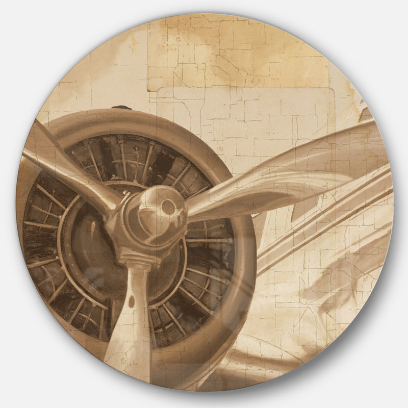 Avions rétro, sépia - Cercle d'art graphique en métal, H 11 po x l 11 po