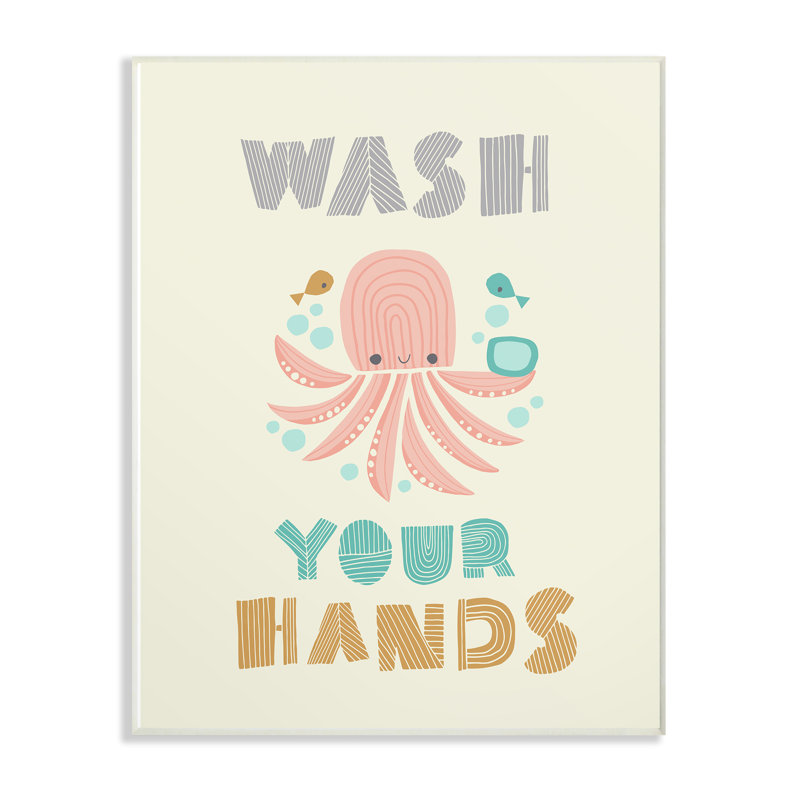 Art de pieuvre Gupton Wash Your Hands, Plaque murale, H 19 po x l 13 po x P 0,5 po