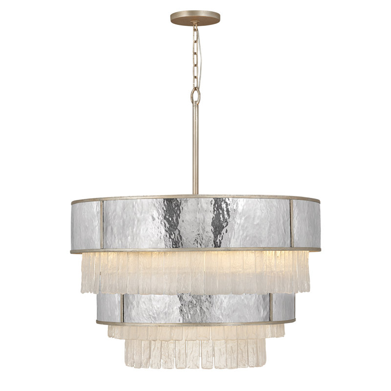 Reverie 32" Twelve-Light Multi-Tier Chandelier - Hammered SS Shade & Textured Crystals