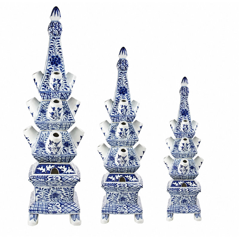 Orginial Blue And White Tulipiere Large, 33" H x 7.5" W x 7.5" D