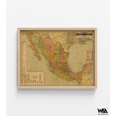 «Mexique», très grande affiche mexicaine, reproduction de carte antique encadrée, décor de classe espagnole, affiche de l'histoire du Mexique