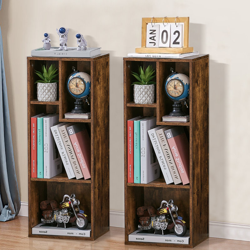 4-Cube Brown Bookcase, Small Storage Cabinet with Open Shelves (Set of 2), Brown