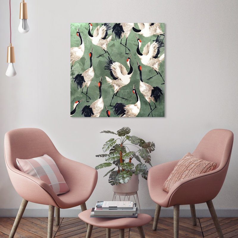 «Animals Grazing Cranes Birds», impression sur toile, H 24 po x l 24 po, Toile tendue, Sans cadre