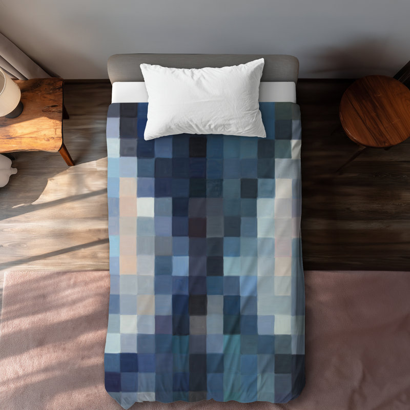 Pixelated Mountainous Landscape Blue Duvet Cover | Home Decor