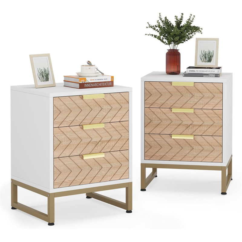 Ensemble de 2 tables de chevet modernes avec 3 tiroirs