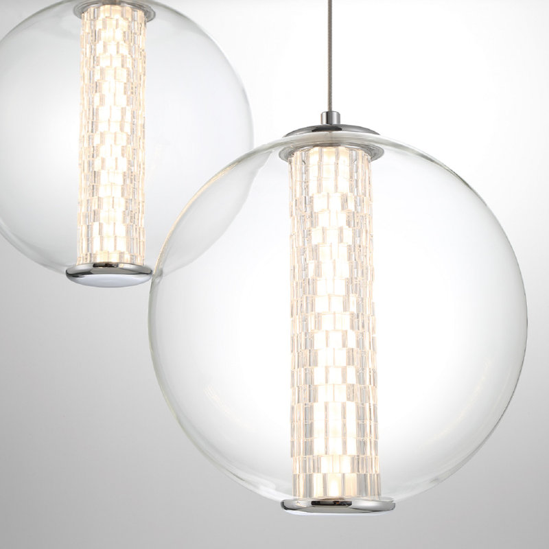 Luminaire suspendu 3 lumières Atomo, Transparent, Chrome