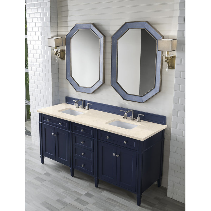 Meuble-lavabo double l 72 po Dussault, Bleu victoire, Pierre de savon anthracite, 8 po