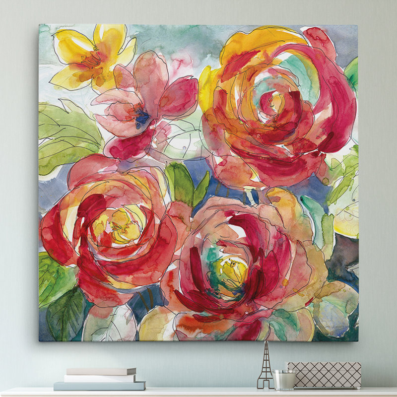 «Garden Party I», reproduction de peinture à l'huile sur toile tendue, H 16 po x l 16 po x P 1,5 po