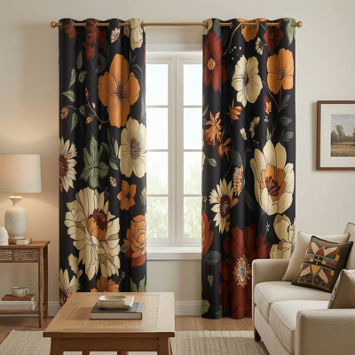 Rideaux occultant à motif floral rétro avec panneaux 84 