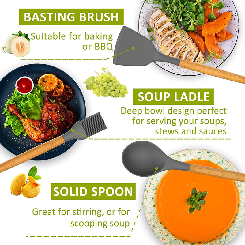 Ensemble de 25 cuillères à cuisson avec pot à ustensiles