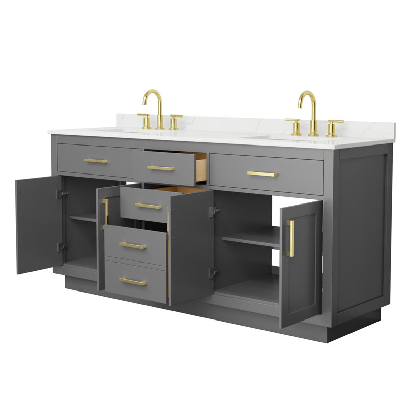 Meuble-lavabo double Beckett TK, Or brossé, 72'', Centre de 8 po