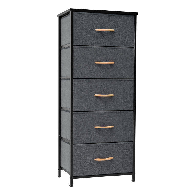 Annyka 5 Drawer Steel Dresser, Beige, Black/Gray