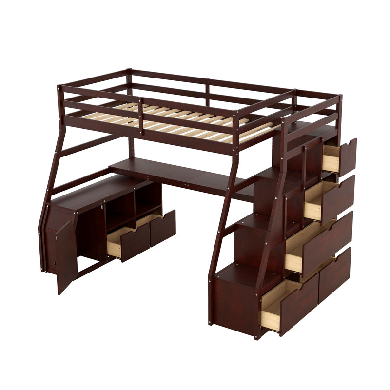 Glinnie Kids Twin Loft Bed with Drawers, Espresso
