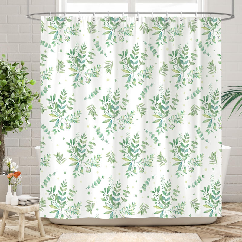 Shower Curtain Floral Botanical Plants Leaves Bathroom Curtain Waterproof 180x180cm, Mildew & Mould Resistant Polyester with 12 Hooks