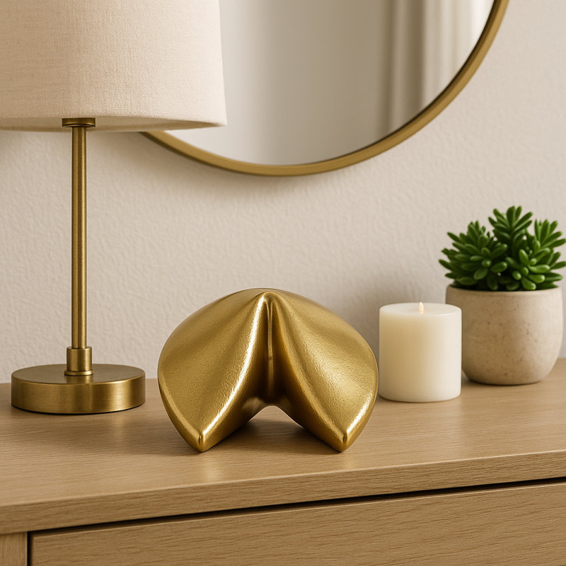 Decorative Fortune Cookie Inspired Figurine For Home Decor - Unique Sculpture Or Statue Decorative Objects For Living Room Decorations - 5", Gold