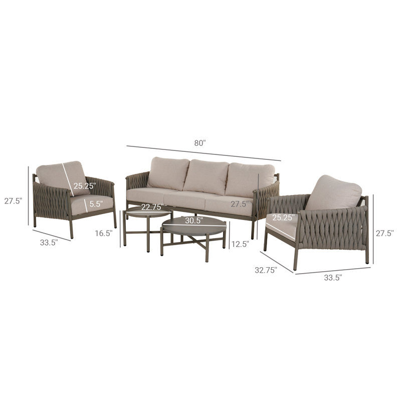 Arlend 5 - Person Patio Conversation Sets with Cushions