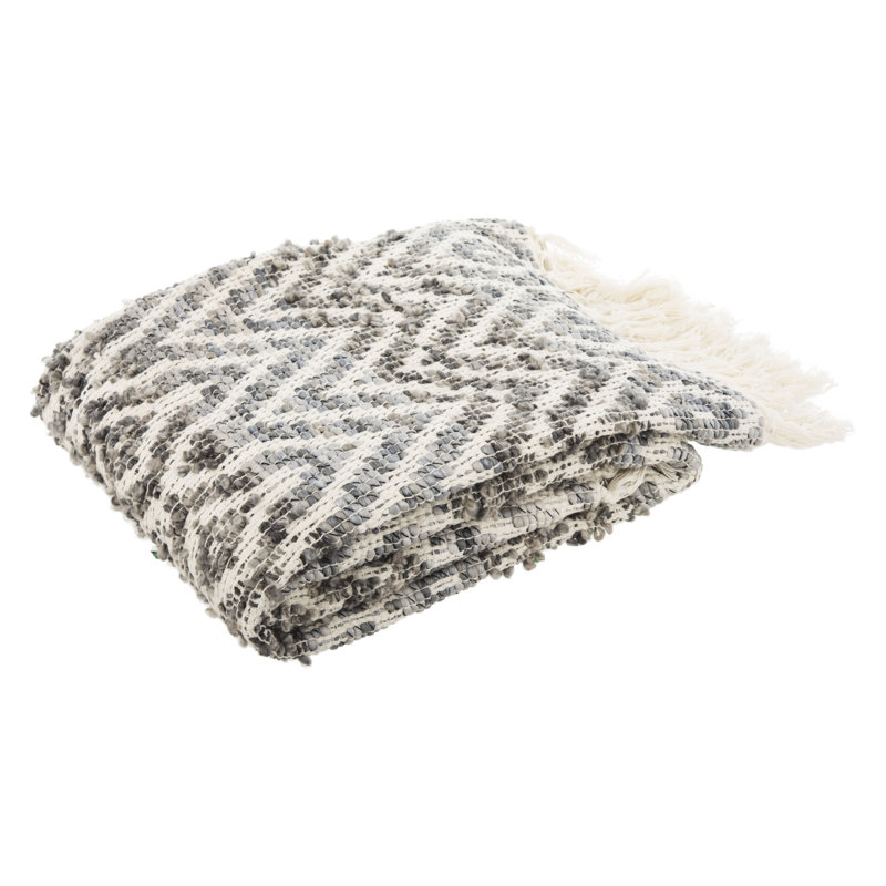 Gray and White Knitted Cotton Reversible Throw Blanket
