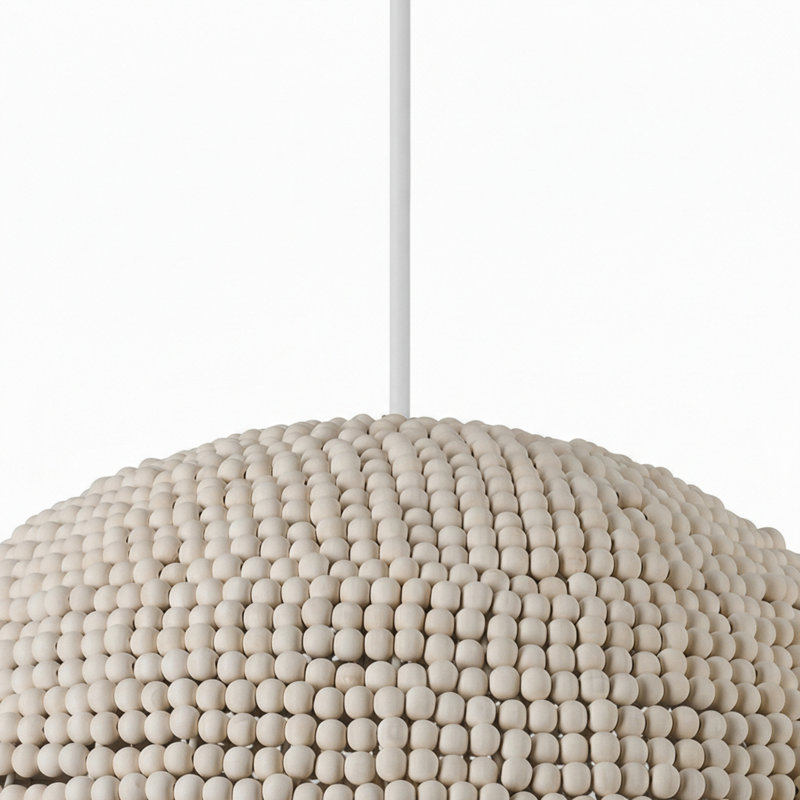 Luminaire suspendu dôme en bois Breanne - 35 po de diamètre - Blanc mat - Abat-jour blanc rétro, 58.75" H x 35" W x 35" D