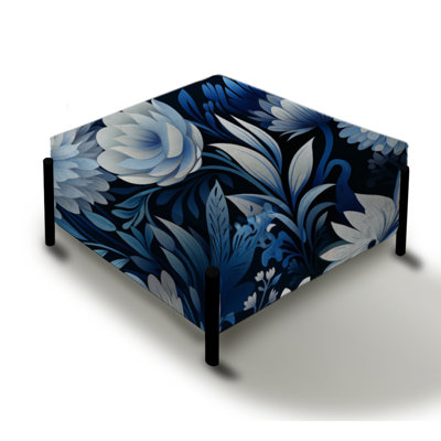 Russian Blue And White Flowers Reflections - Botanical Large Square Ottoman