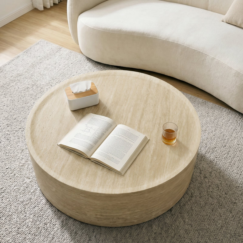 Table basse ronde de 39,37 po, motif de faux marbre moderne, table ronde pour centre de salon personnel - entièrement assemblée