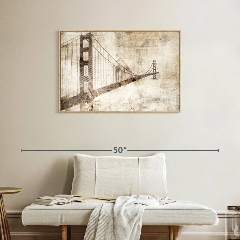 Pont du Golden Gate, Cadre flottant en bois naturel, 37 po x 25 po