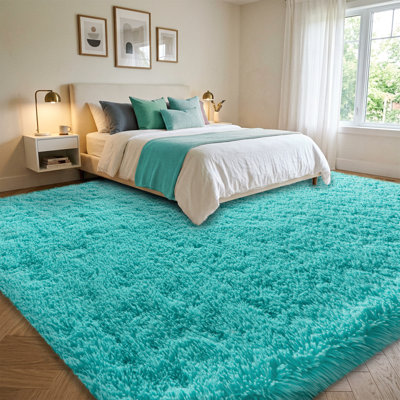 Tapis uni bleu moelleux pour salon chambre à coucher chambre d'enfant chambre d'enfant