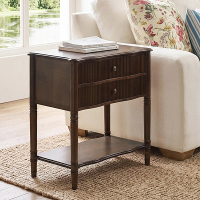 Ada 30.3''W Transitional 2-Drawer End Table with Curved Profile,  Solid Fluted Drawer Front,Solid Wood Legs