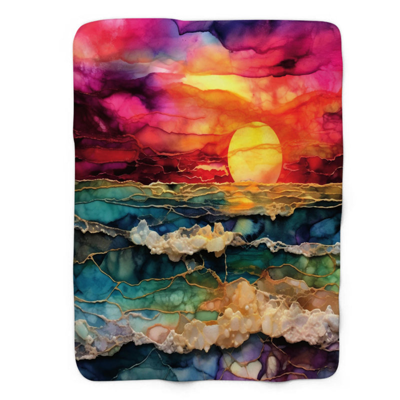 Coucher de soleil - 1 pièce Sherpa Premium, Grand lit
