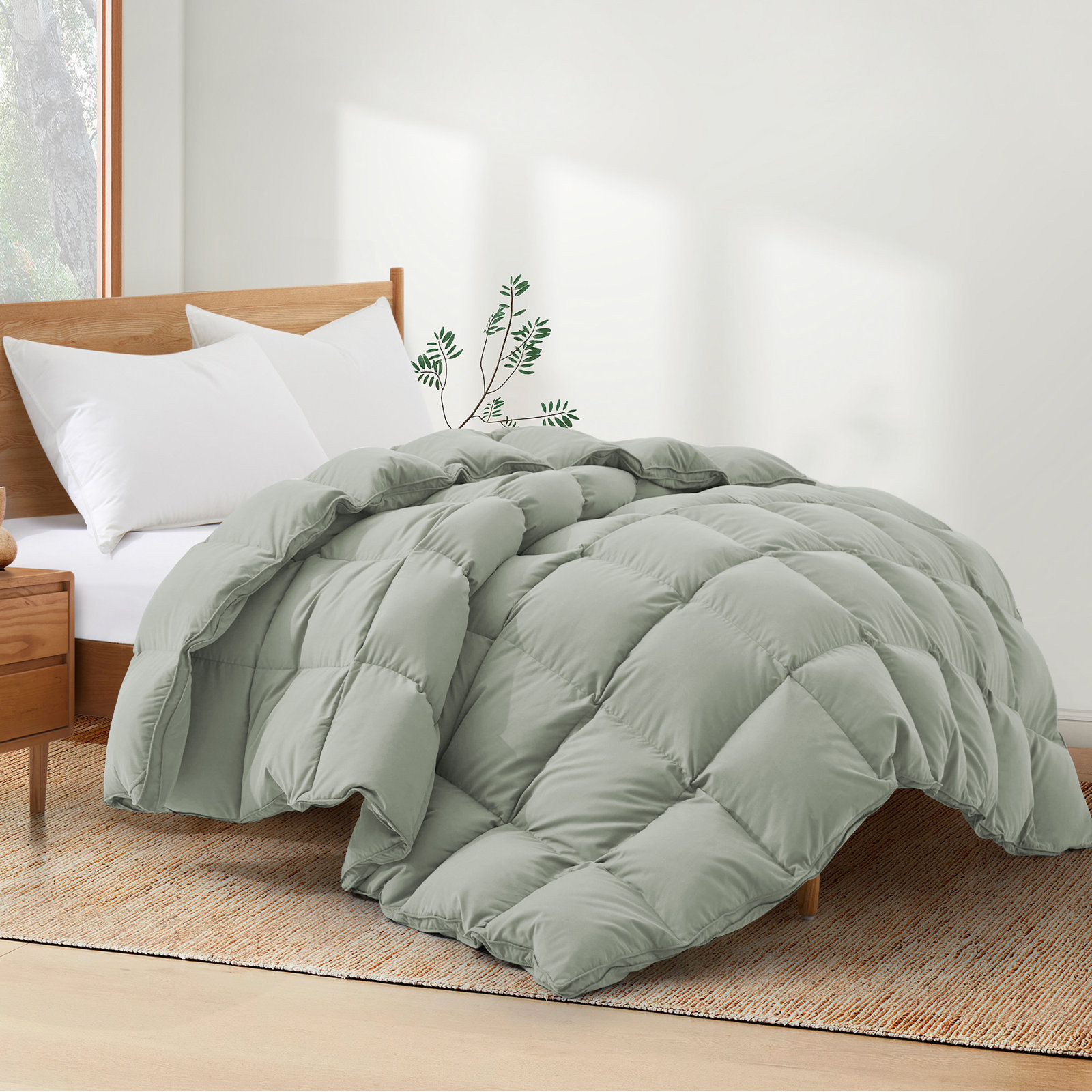 600 Fill Power All Season Down Comforter/Duvet Insert, Twin Down Comforter, Sage Green